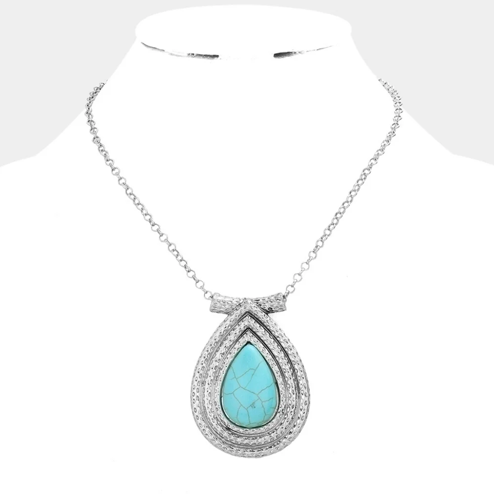 NEW Boho Turquoise Stone Teardrop Pendant Necklace Vintage